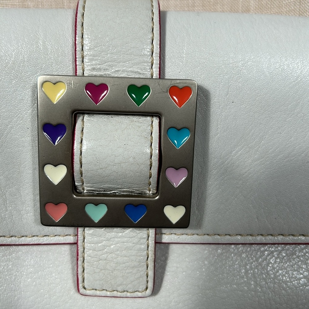Dooney & Bourke Women's White Leather Heart Buckle Baguette Shoulder - Picture 2 of 16